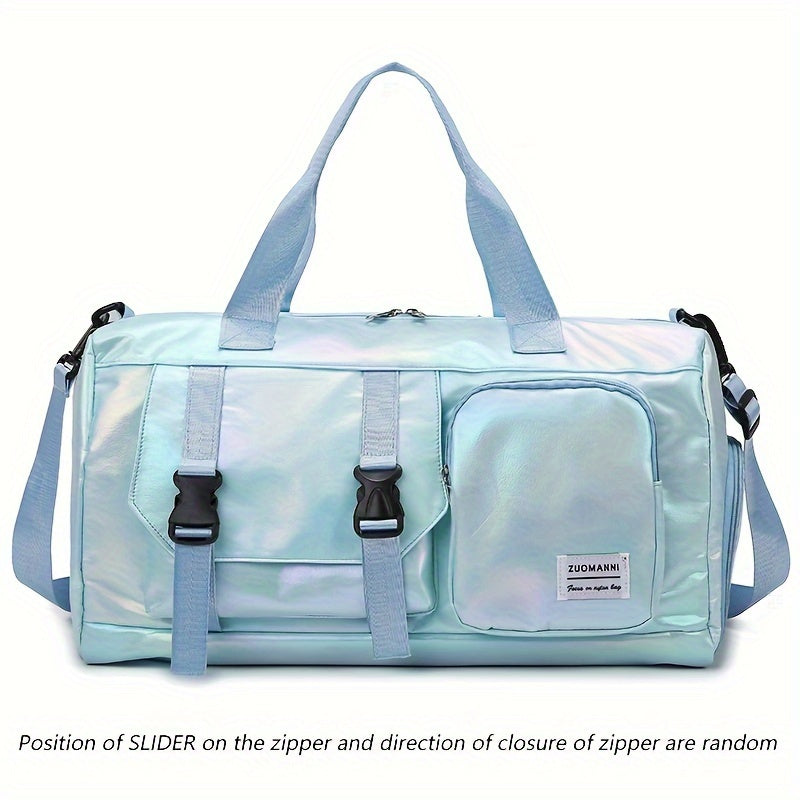 Large Capacity Women'S Nylon Travel Duffel Bag - Pink Iridescent Weekender Gym Tote with Shoe Compartment, Shoulder Strap & Multiple Pockets - Versatile Sports & Fitness Carry-On